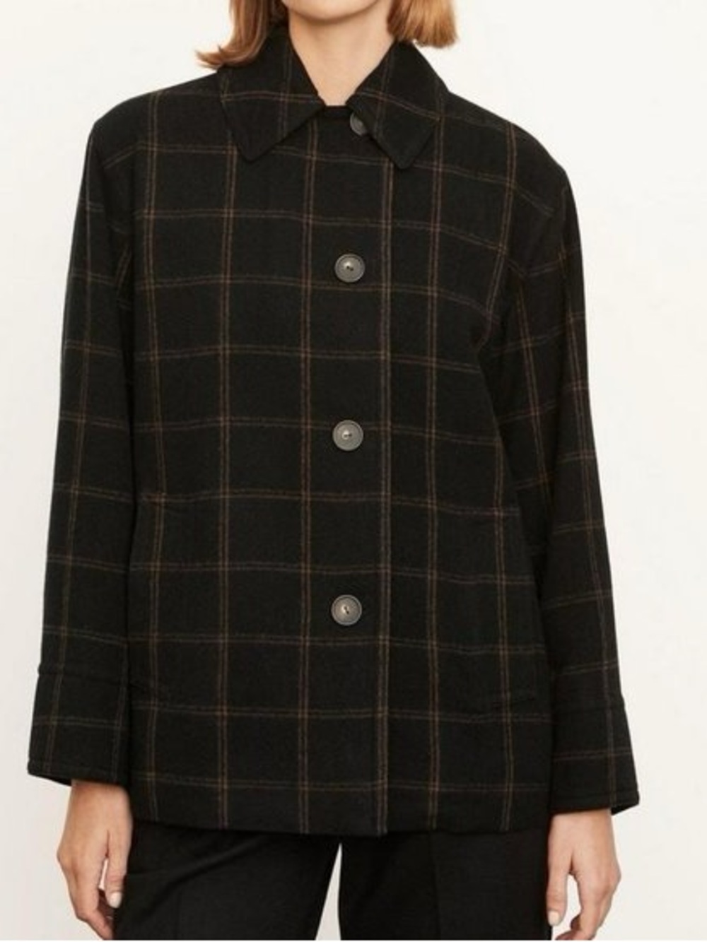 Vince Plaid Cashmere Blend Padded Shirt Jacket in Black / Brown - M